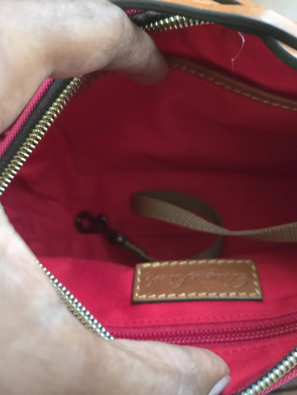 Dooney And Bourke  Red/Pink Shoulder Bag with Brown Strap